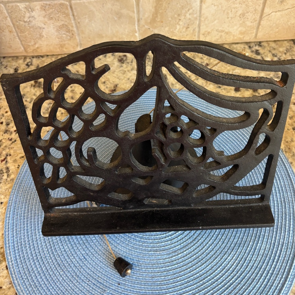 Vintage Black Cast Iron Metal Cookbook Stand with Page Weights